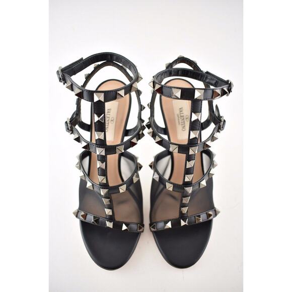 Valentino Rockstud 105 Black Mesh Stud Cage Ankle Strap Sandal Heel Pump 39.5 - Picture 8 of 12